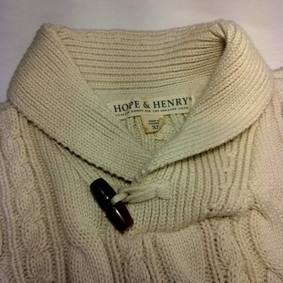 Hope & Henry Sweater Youth Kids XS Shawl Collar Organic Cotton Cable Knit Cream - Picture 4 of 14